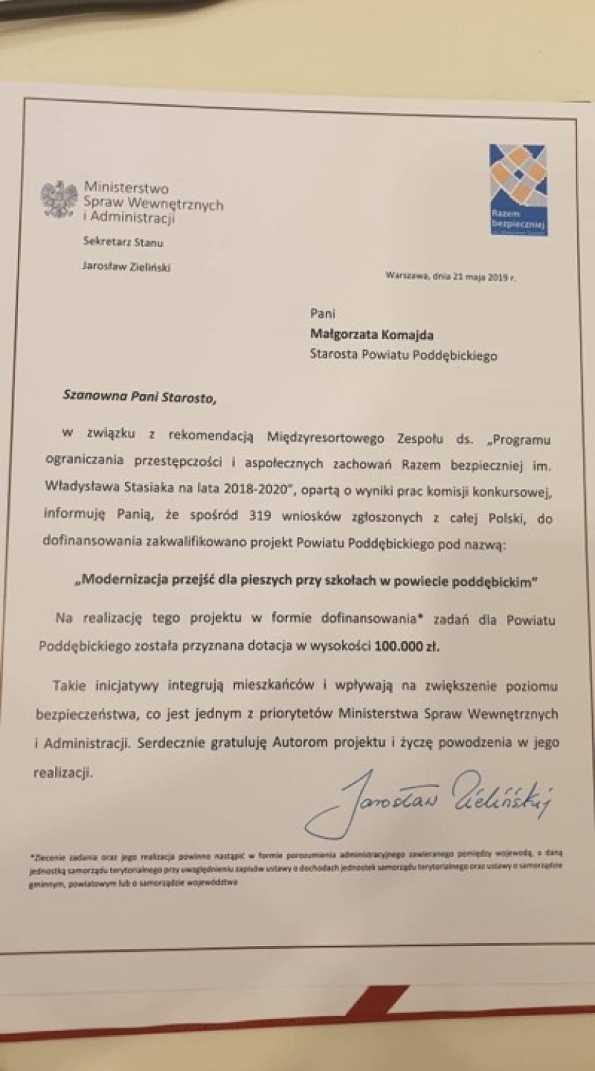 100 tys. zł na bezpieczne przejścia przy szkołach dla powiatu