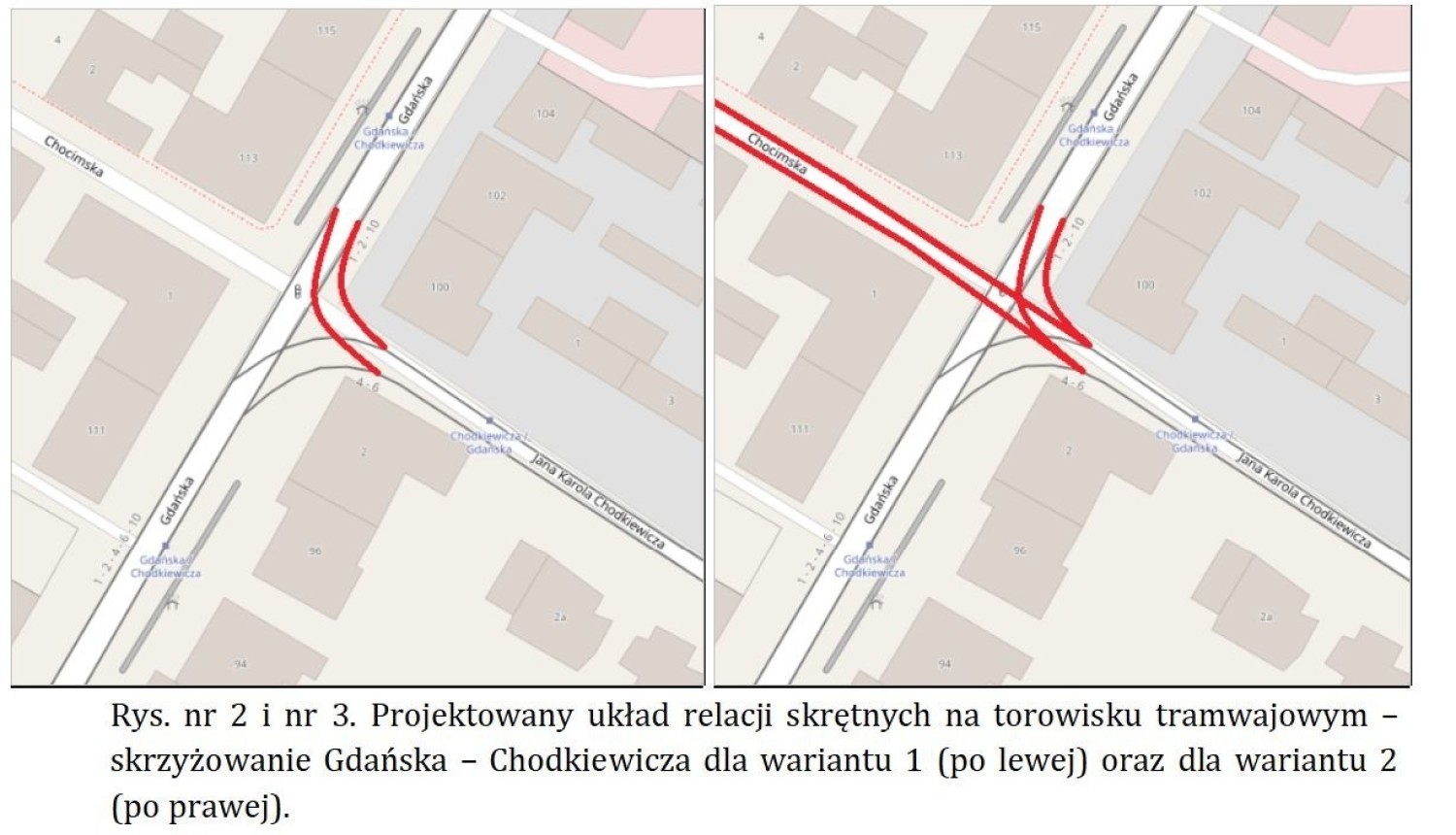 Trasa tramwajowa wzdłuż ulicy Artyleryjskiej albo wzdłuż ulicy Chocimskiej. Dwa warianty trasy