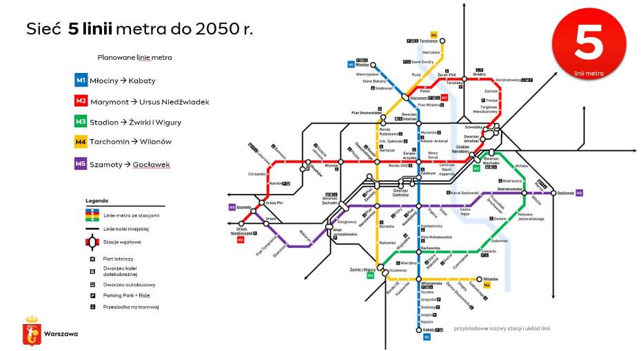 Planowana docelowa sieć metra w Warszawie