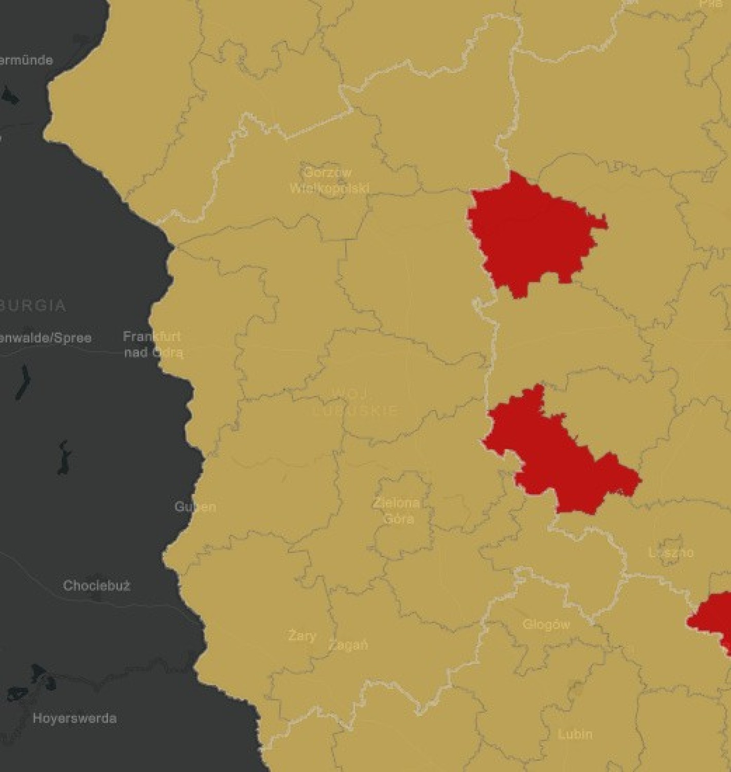 Województwo lubuskie Strefa czerwona- brakStrefa żółta: powiatówżarskim