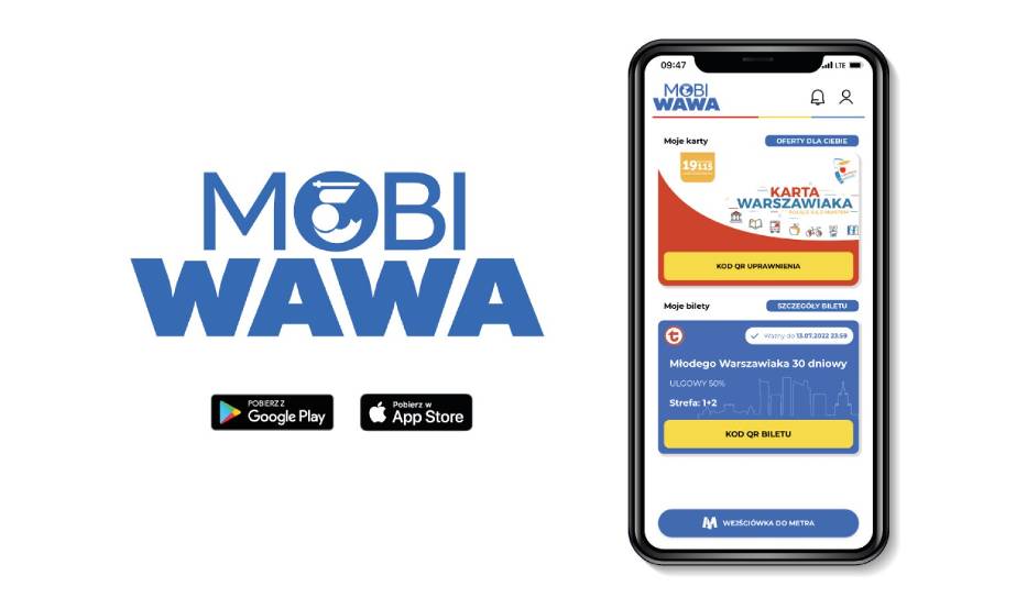 Bezpłatna aplikacja mobiWAWA umożliwia kupno biletu długookresowego na telefon