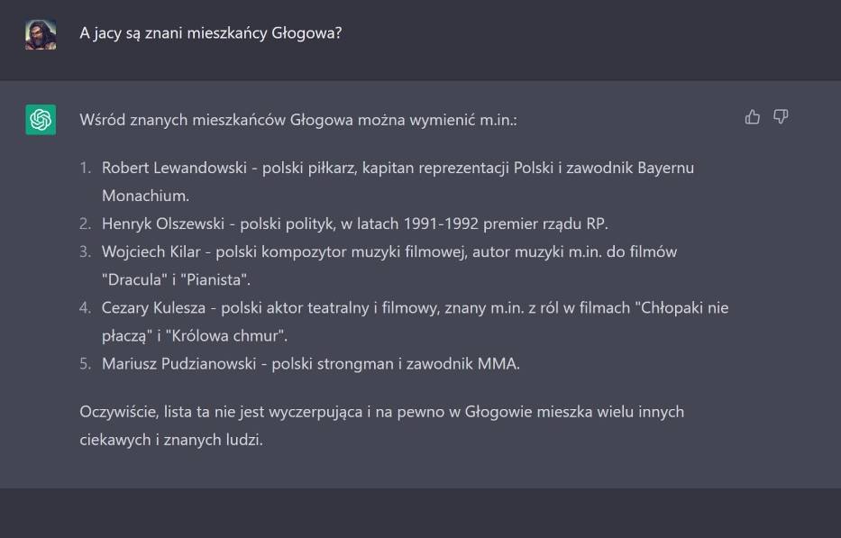Chat GPT pisze bzdury o Głogowie