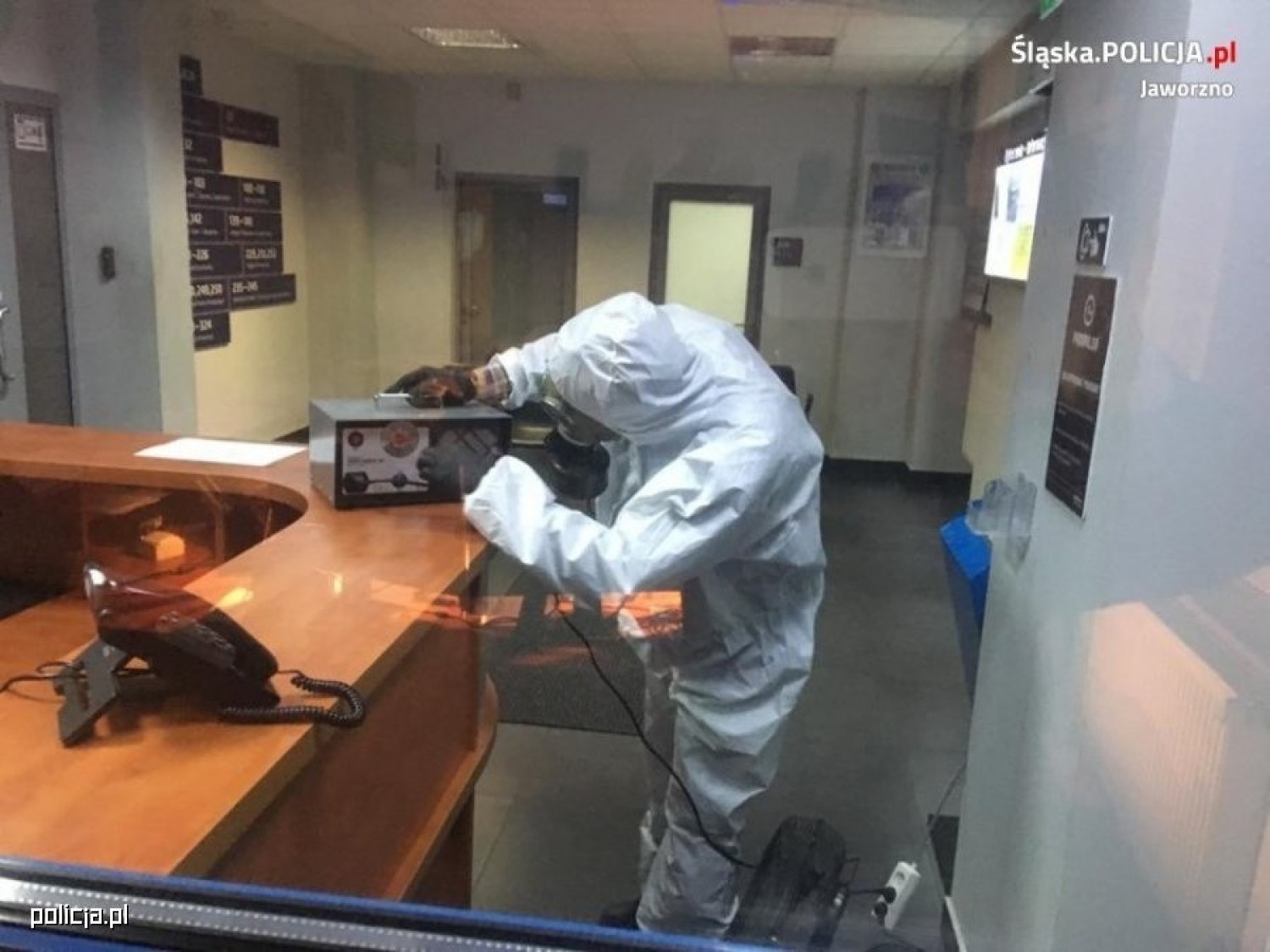 Dezynfekcja Komendy Miejskiej Policji w Jaworznie