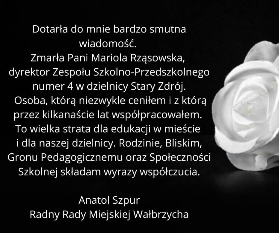 Nie żyje Mariola Rząsowska, wieloletni dyrektor ZSP nr 4 na Starym Zdroju w Wałbrzychu