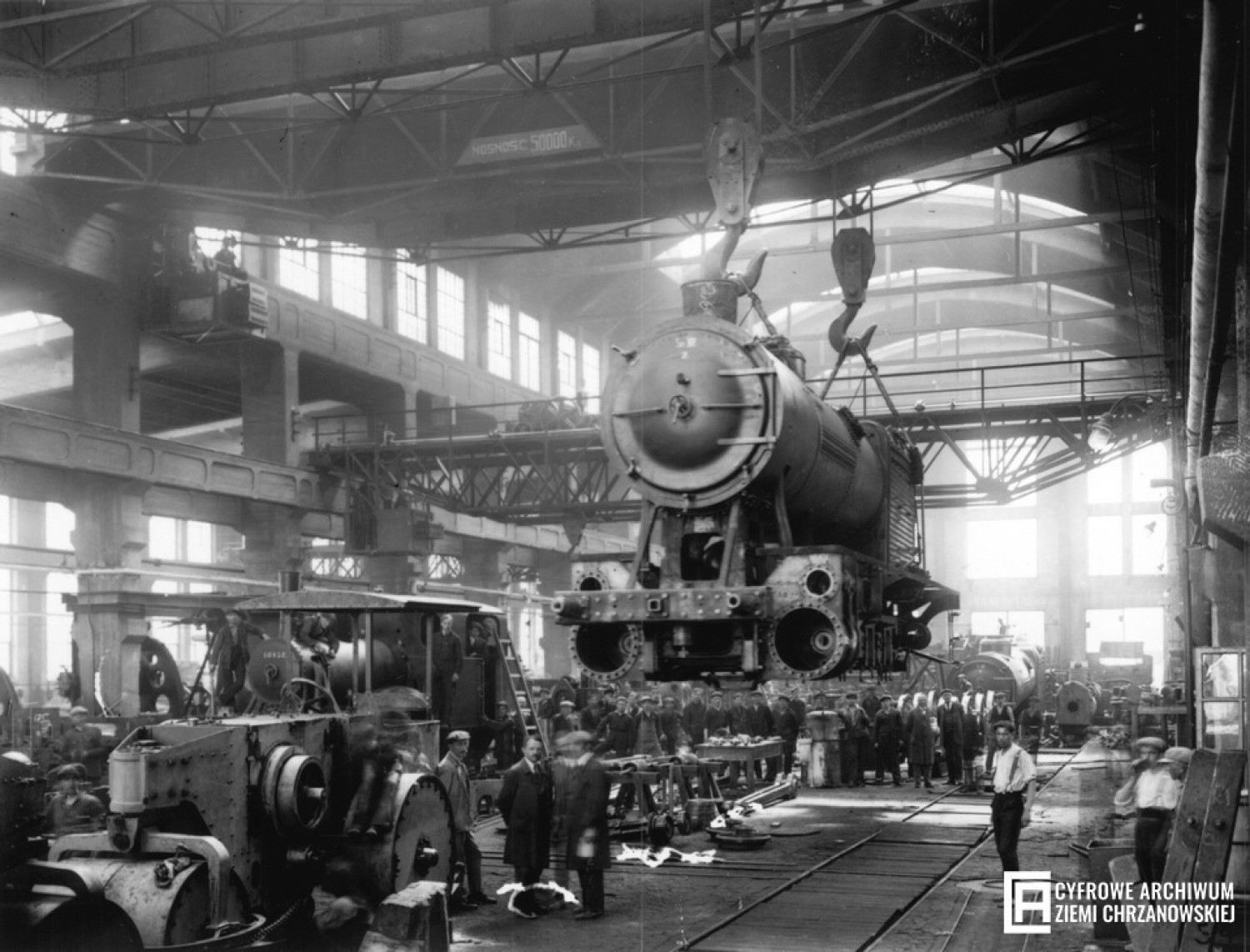 <center>Pierwsza polska fabryka lokomotyw parowych, Chrzanów, 1923</center>
