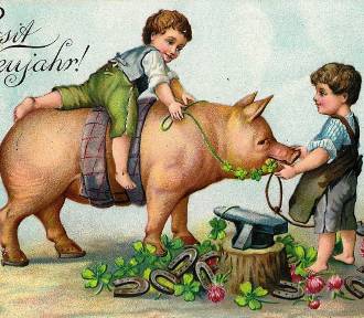Świnia symbolem szczęścia i fortuny. Zobaczcie wyjątkowe pocztówki z motywem zwierząt