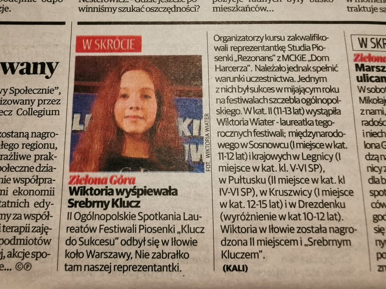 Wiktoria Wiater z Zielonej Góry wystąpi w sobotę, 6 maraca o godzinie 20