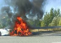 Pożar samochodu elektrycznego na autostradzie A1 między Knurowem a Rybnikiem