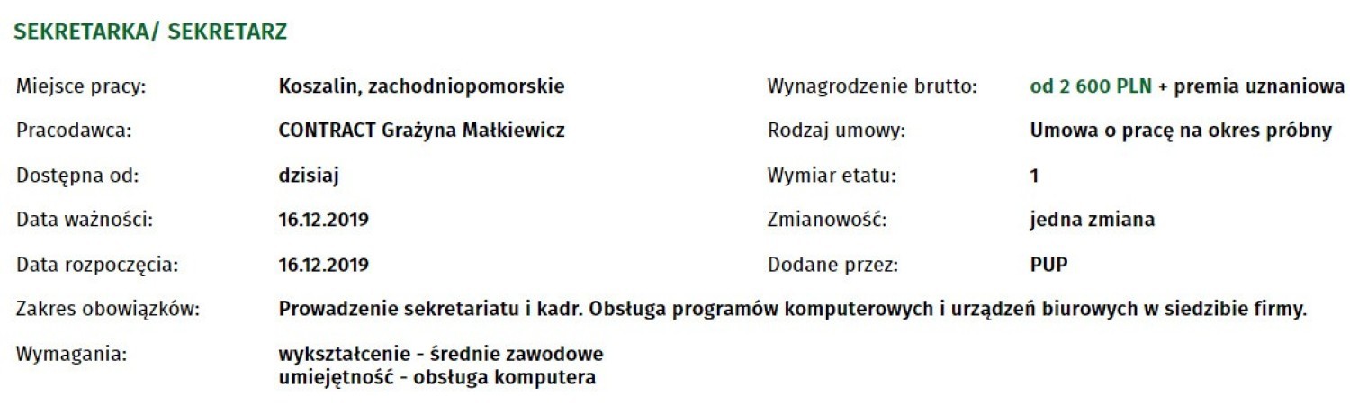 Szukasz pracy w Koszalinie, bądź okolicach? Oto najnowsze oferty, które wpłynęły do Powiatowego Urzędu Pracy w Koszalinie