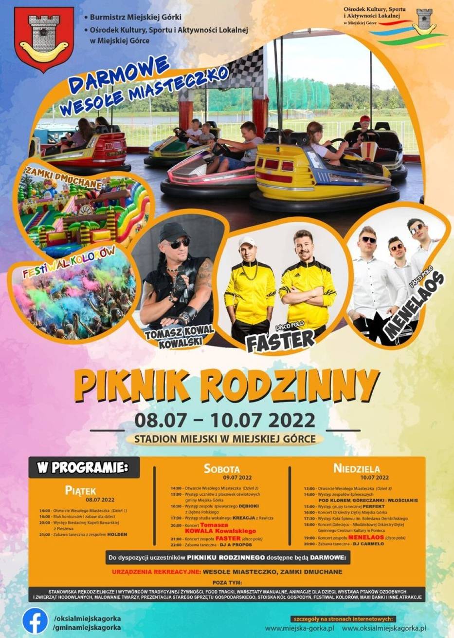 Plakat promujący Piknik Rodzinny w Miejskiej Górce (2022)