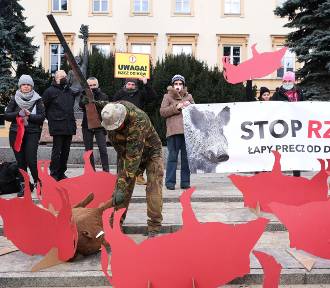 "Stop rzezi dzików!". Trwa manifestacja przy rondzie de Gaulle'a