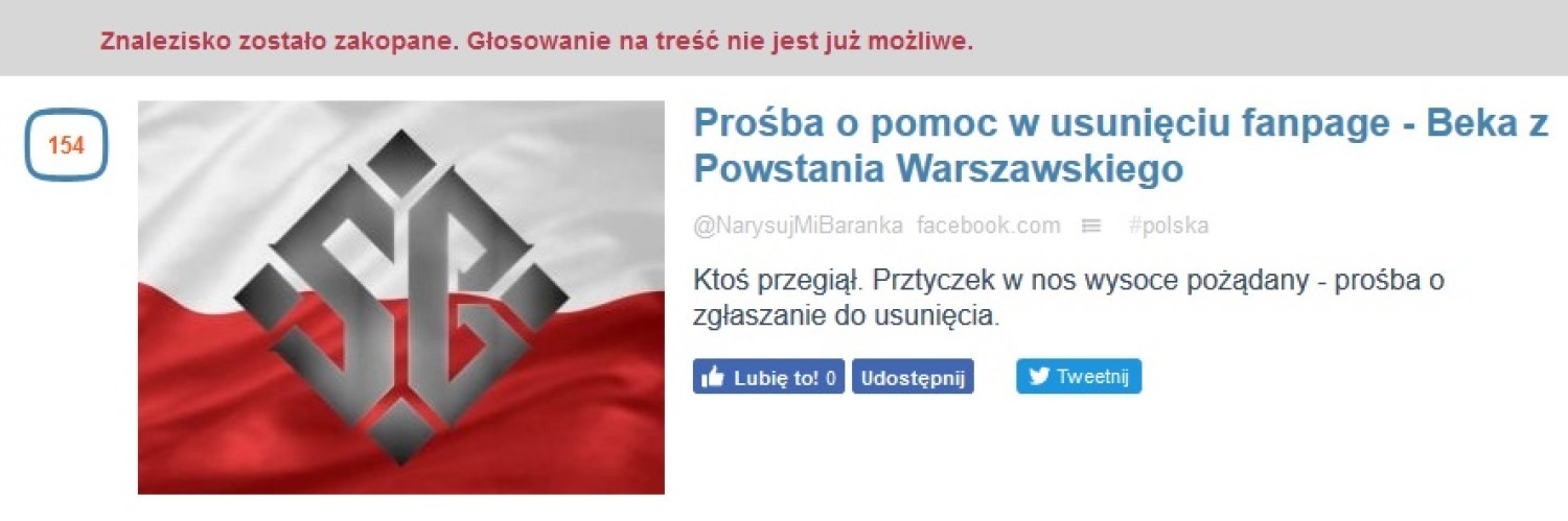 Beka z powstania warszawskiego usunięta z Facebooka