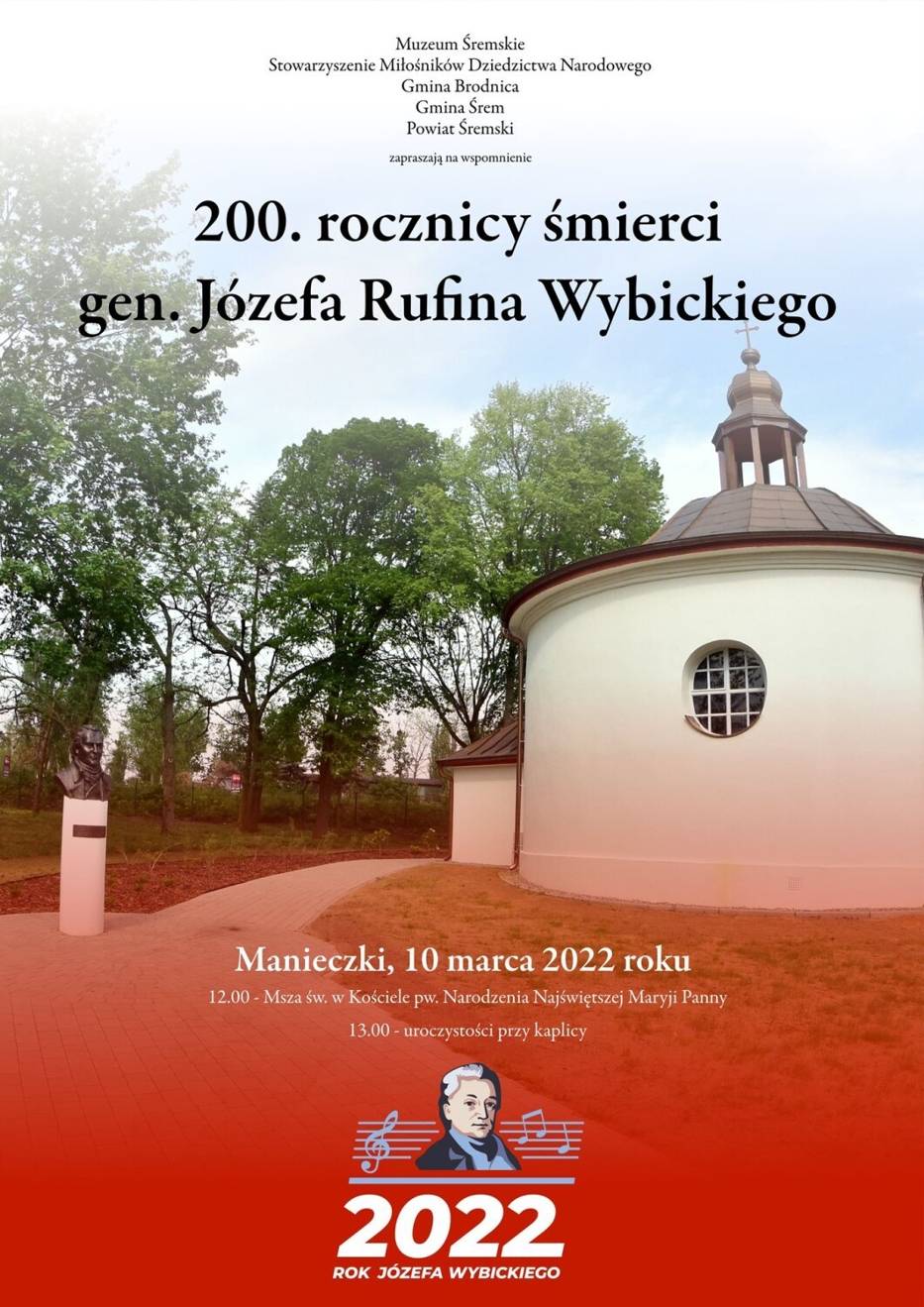 Zaproszenie na obchody 200. rocznicy śmierci twórcy hymnu narodowego, gen. Józefa Wybickiego