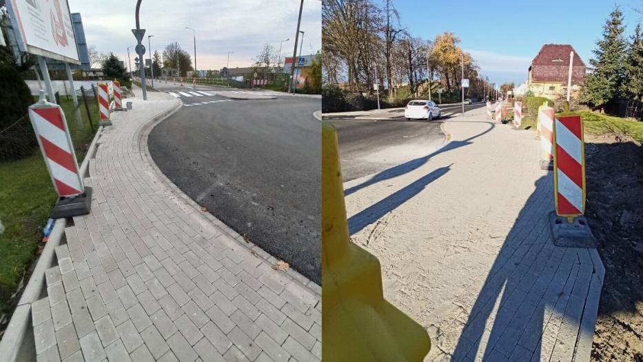 Rondo na skrzyżowaniu ulic Wały Powstańców Wlkp. i Targowej w Rawiczu przed i po poszerzeniu