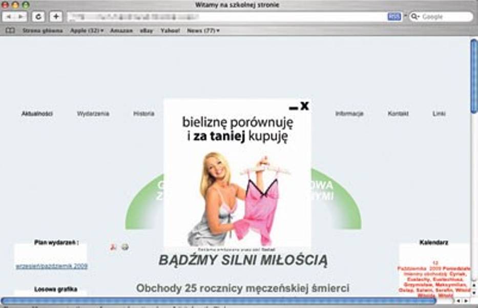 Reklama na stronie jednej z podstawówek w woj