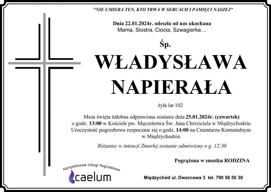 Nie żyje Władysława Napierała. Miała 102. lata