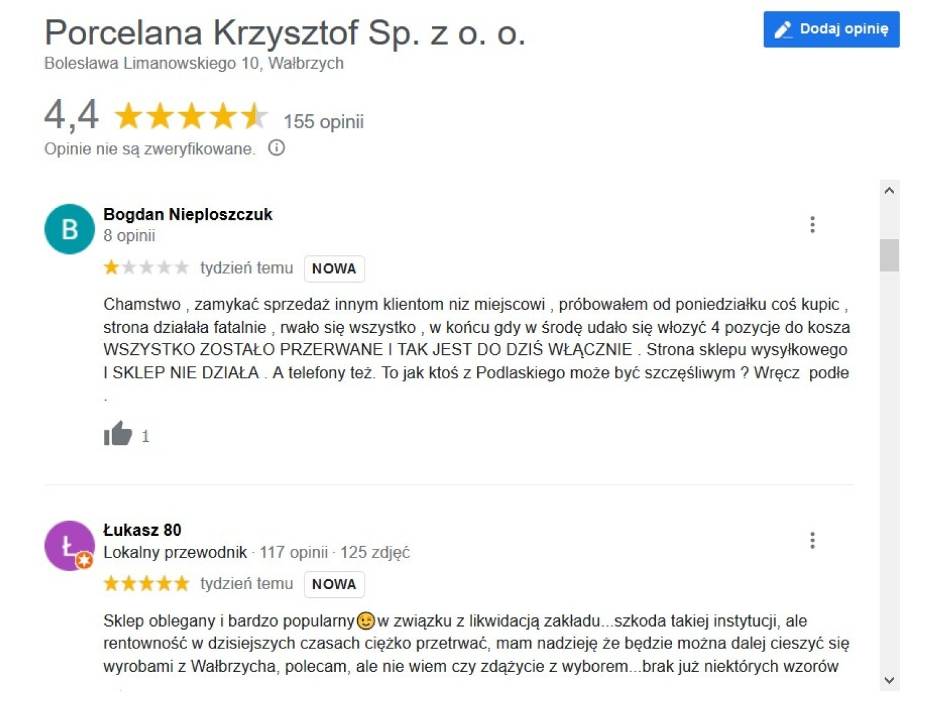 Sklep firmowy i kiermasz Porcelany Krzysztof w Wałbrzychu po kilkunastudniach od ołoszenia likwidacji
