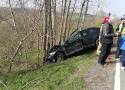 Wypadek w Szczepanowicach koło Tarnowa. Samochód osobowy wypadł z drogi i uderzył w drzewo. Straż pożarna, pogotowie i policja w akcji
