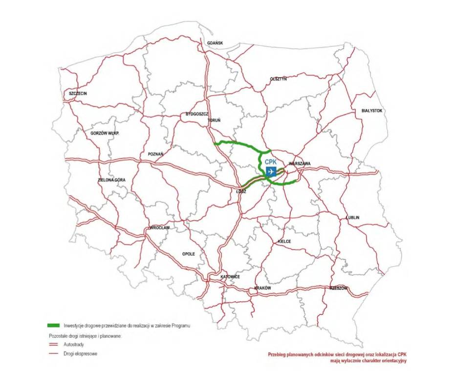 Mapa rozwoju dróg w związku z budową CPK