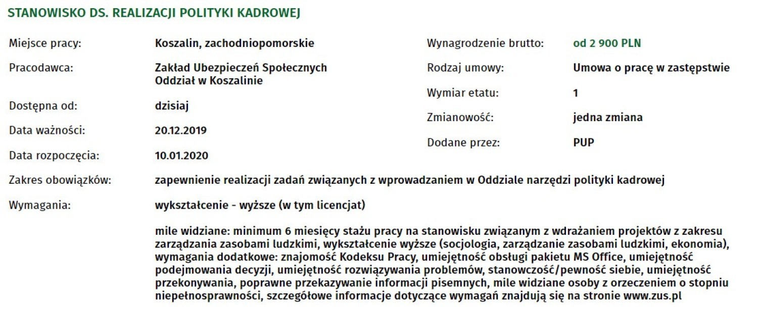 Szukasz pracy w Koszalinie, bądź okolicach? Oto najnowsze oferty, które wpłynęły do Powiatowego Urzędu Pracy w Koszalinie