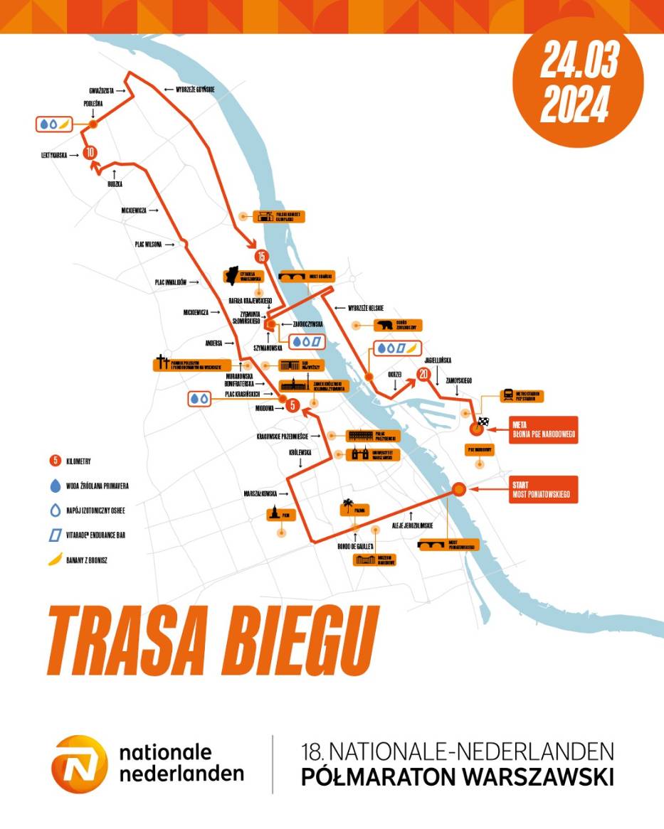 Mapa trasy 18. Półmaratonu Warszawskiego