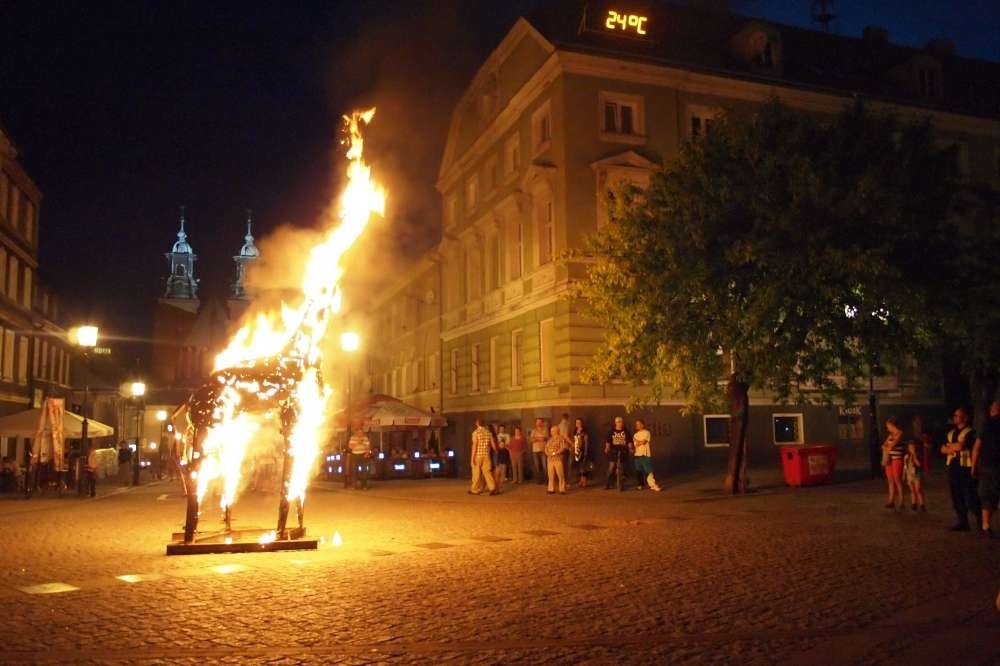 Płonąca żyrafa na gnieźnieńskim Rynku