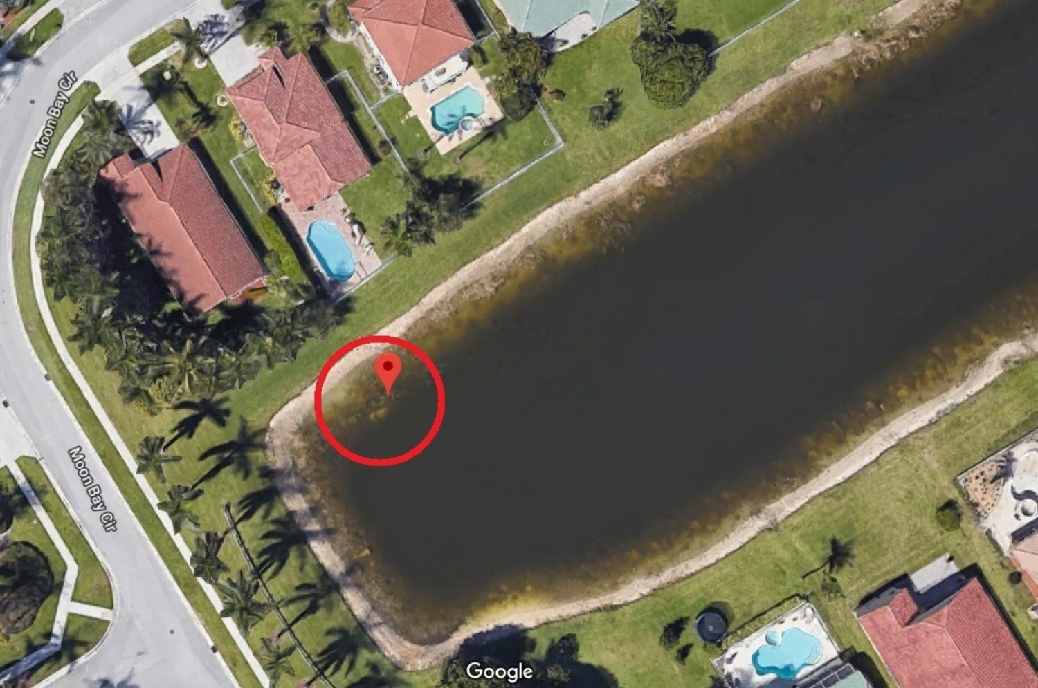 Samochód zatopiony w stawie można dojrzeć na zdjęciach satelitarnych Google Maps