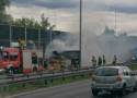 Pożar kartonów na autostradzie A4. Zapaliły się na ciężarówce. Zablokowany pas ruchu