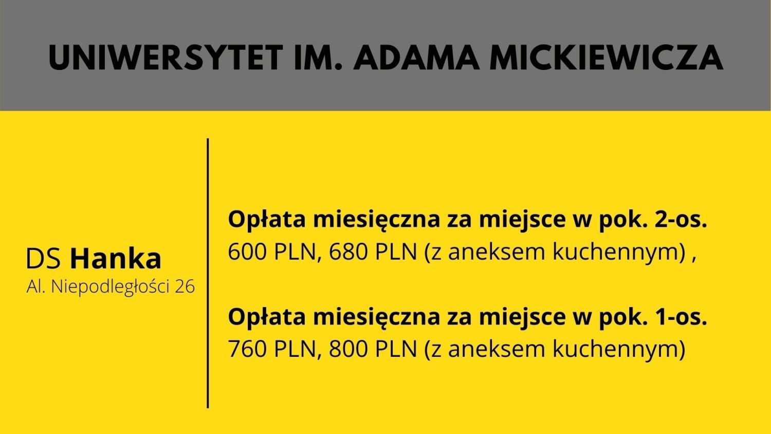 Sprawdź ceny w pozostałych akademikach ----->