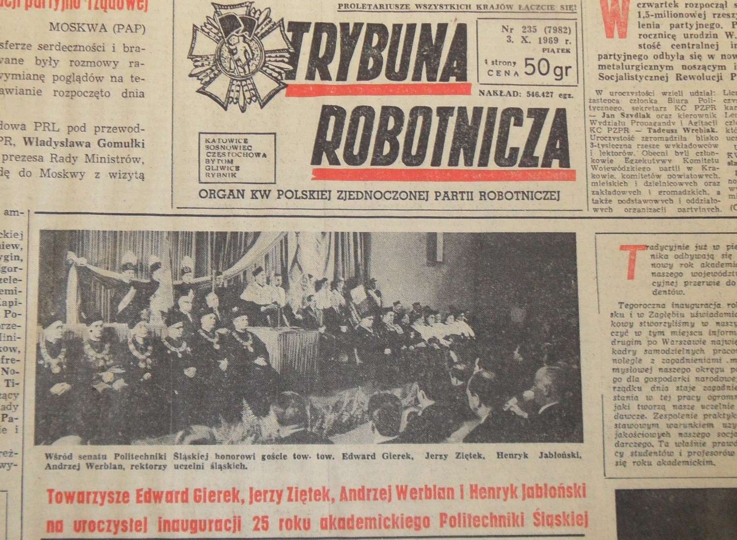 Trybuna Robotnicza z 3 XII 1969: Edward Gierek razem z gen