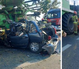 Tragiczny wypadek na dk2 w podwarszawskim Broszkowie. Kombajn zderzył się z osobówką