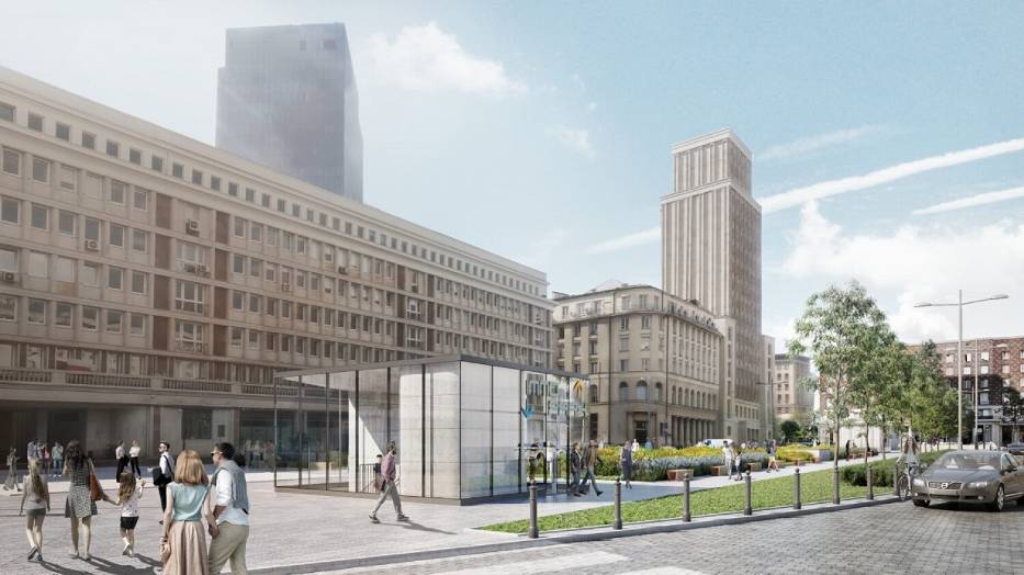 Wizualizacja placu Powstańców Warszawy po zakończeniu budowy parking podziemnego
