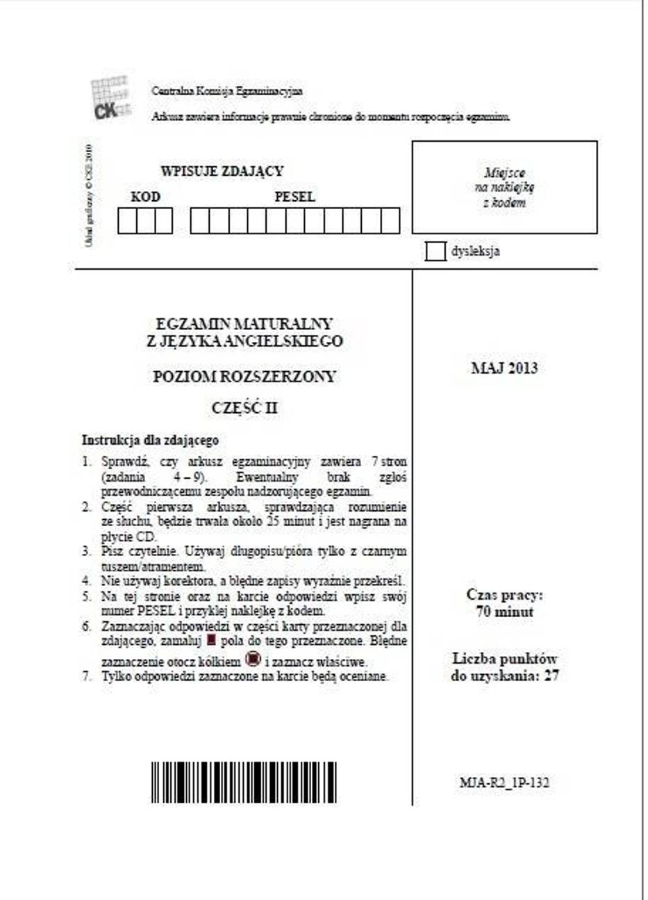 Matura 2013 Język Angielski Poziom Rozszerzony Arkusze
