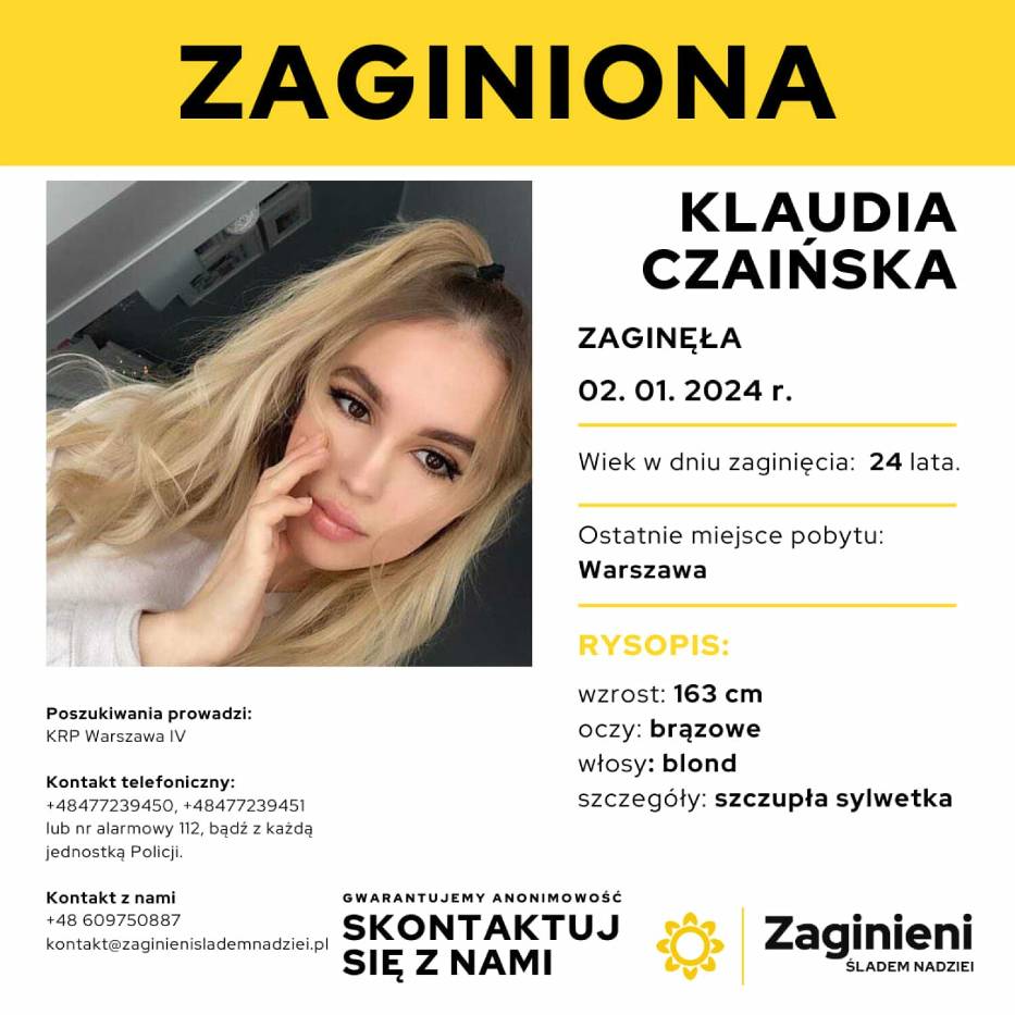 Zaginęła 24-letnia Klaudia Czaińska