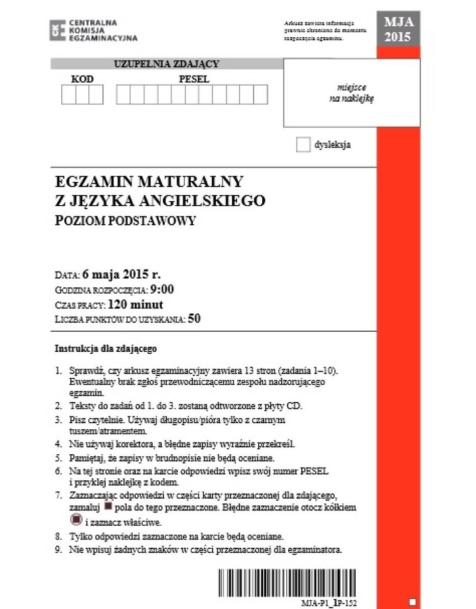 Transformacje Angielski Pdf Z Odpowiedziami Matura Rozszerzona Matura z angielskiego 2015 podstawa [ARKUSZE PDF, nagrania, ODPOWIEDZI