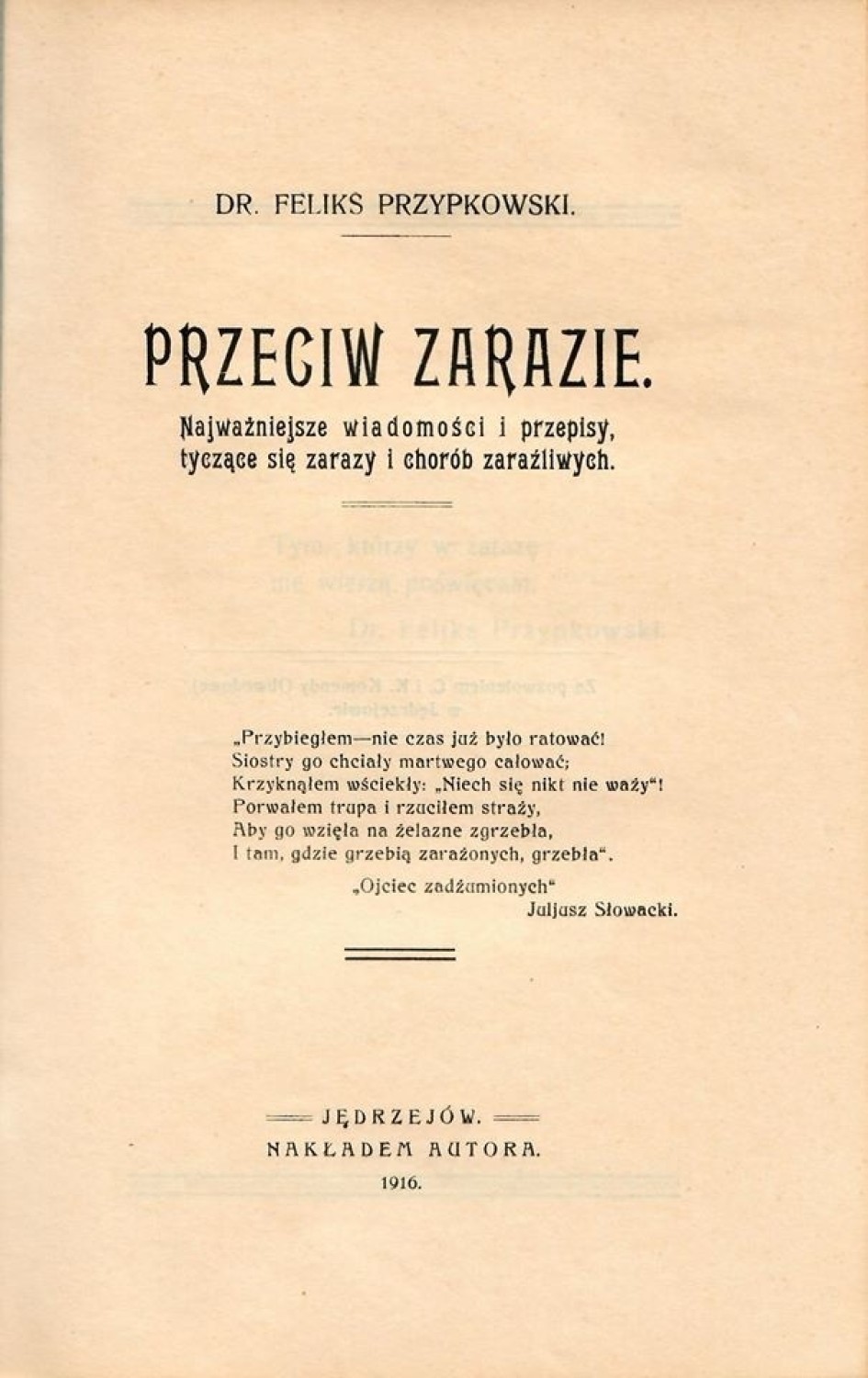 Broszura pod tytułem "Przeciw zarazie