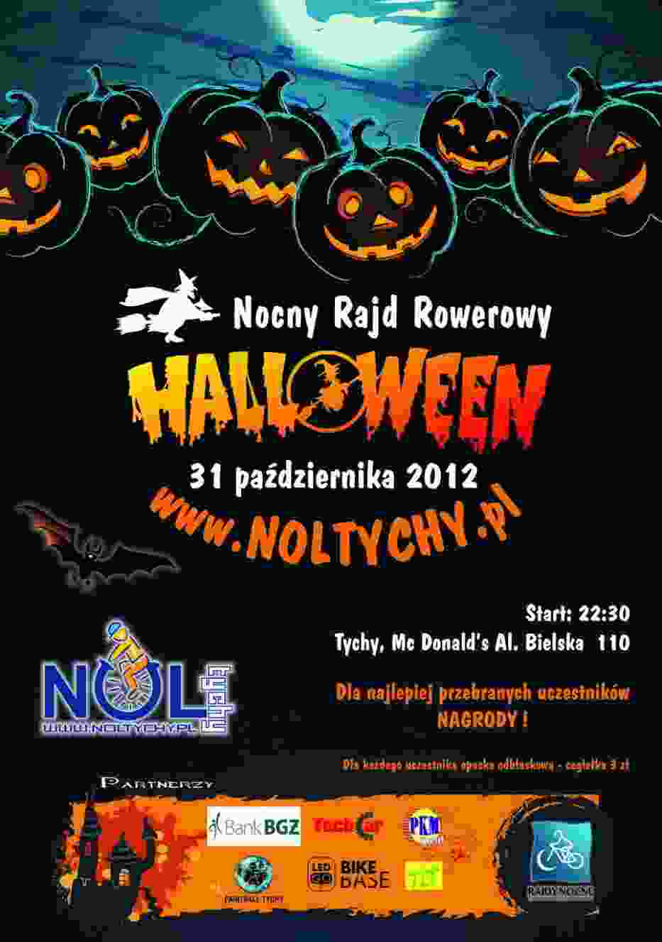 Plakat promujący Tyski Nocny Rajd Rowerowy na Halloween