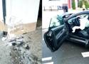 W Darłowie samochód uderzył w narożnik budynku. Zdjęcia
