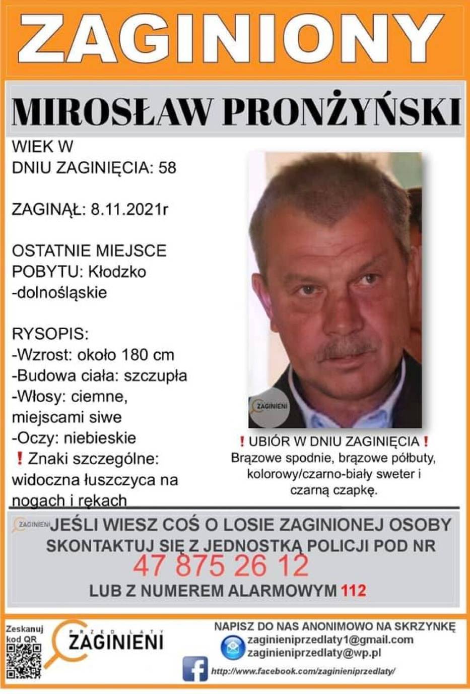 Stronie Śląskie: Zaginął 58-letni Mirosław Pronżyński