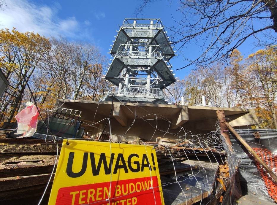 Wieża widokowa w Parku Sobieskiego w Wałbrzychu wychodzi ponad drzewa. Wykonawca: Wkrótce koniec montażu - zobaczcie zdjęcia