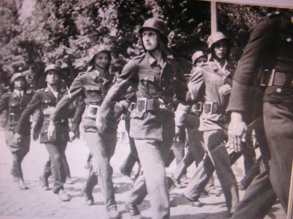 Elbląscy strażacy podczas defilady 22 lipca 1945 roku