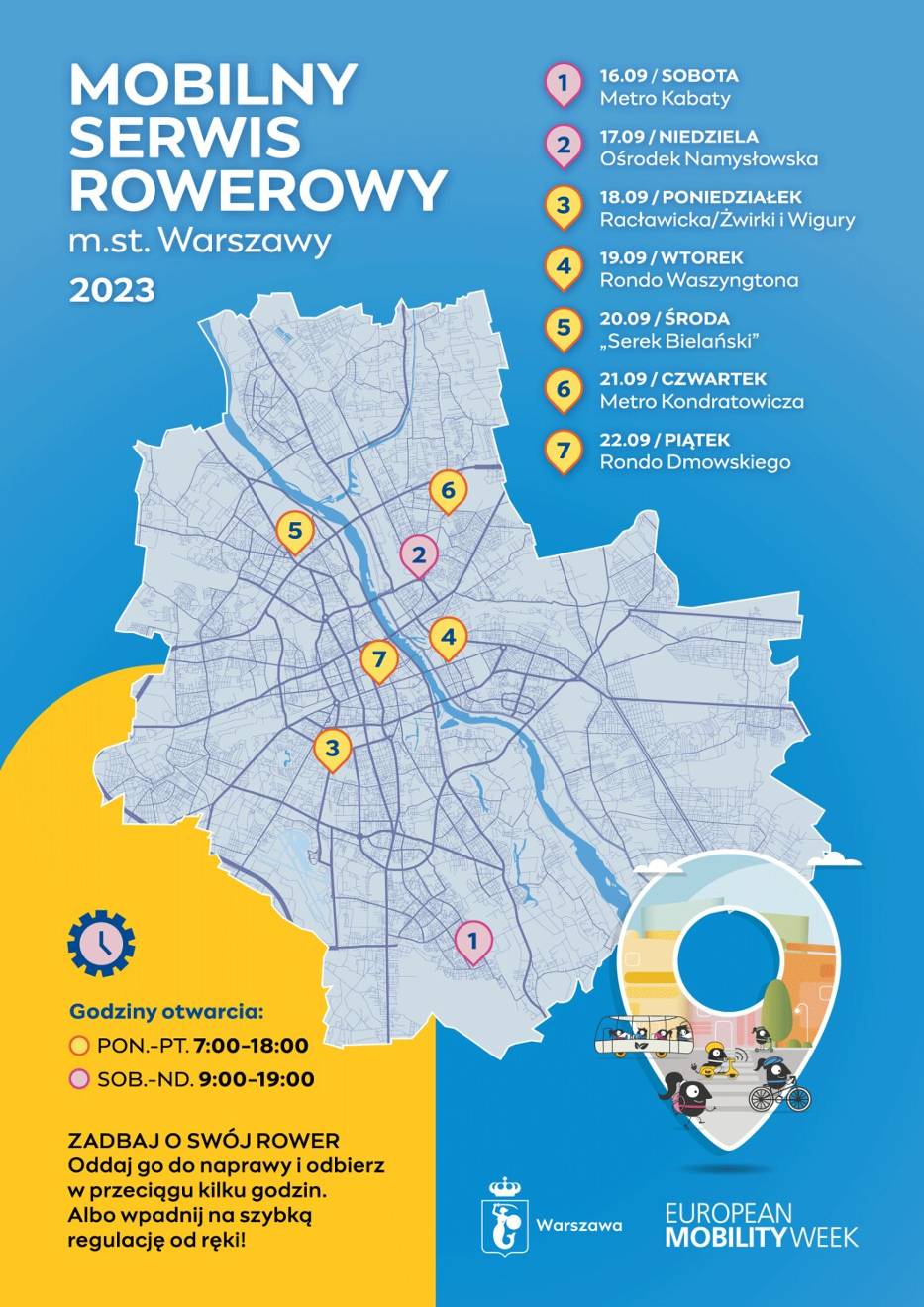 Warszawa organizuje Bezpłatny Serwis Rowerowy - w 7 dzielnicach przez 7 dni będą czekać specjaliści od napraw jednośladów