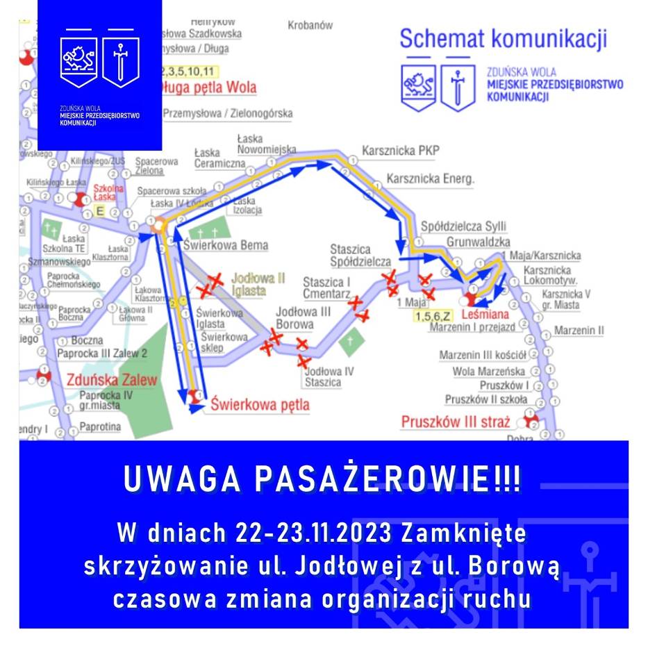 Będą objazdy! Zamknięte zostanie skrzyżowanie ulic Jodłowej i Borowej w Zduńskiej Woli 