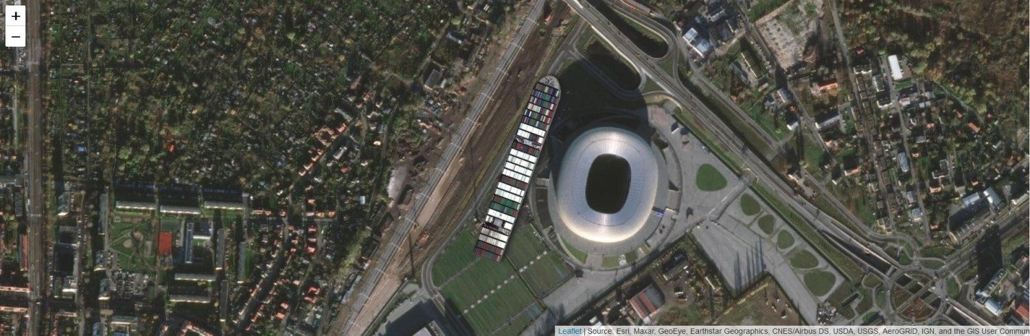 Ever Given przy stadionie w Gdańsku
