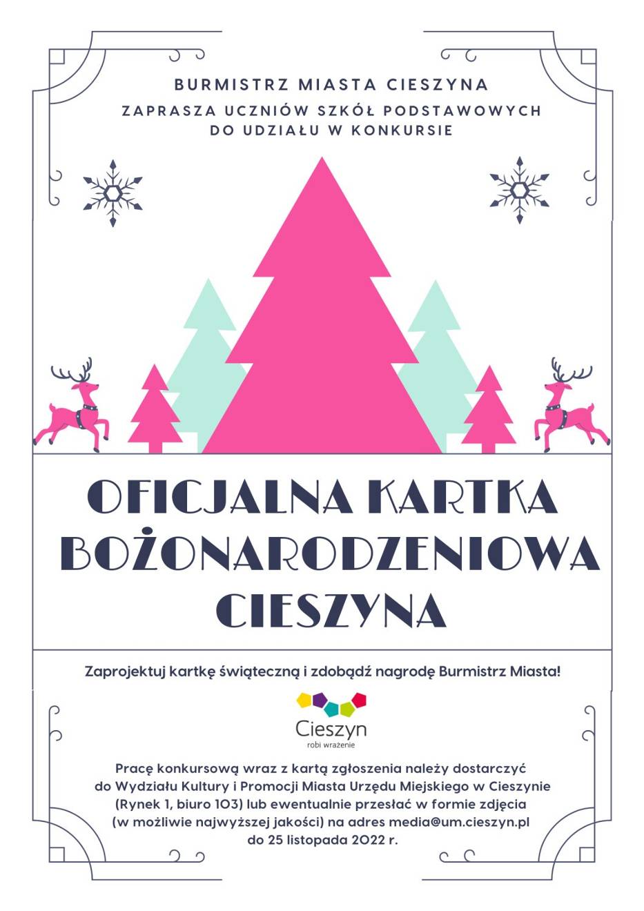 Konkurs na oficjalną kartkę bożonarodzeniową Cieszyna 2022, plakat