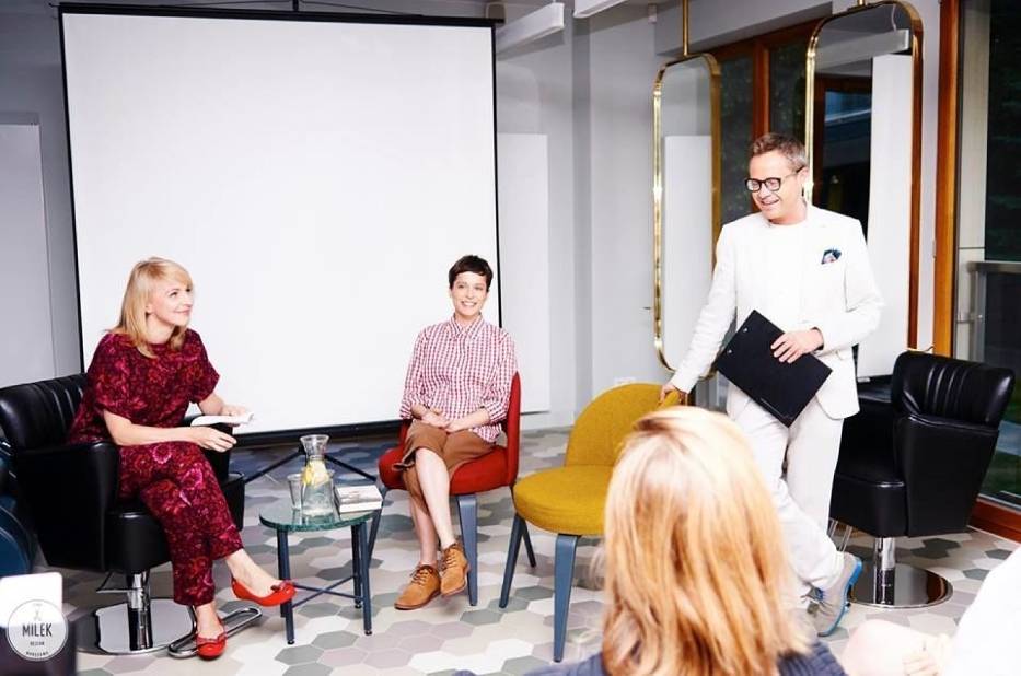 Monika Dryl, Aleksandra Hamkało, Łukasz Maciejewski w trakcie spotkania "Piękno niejedno ma imię