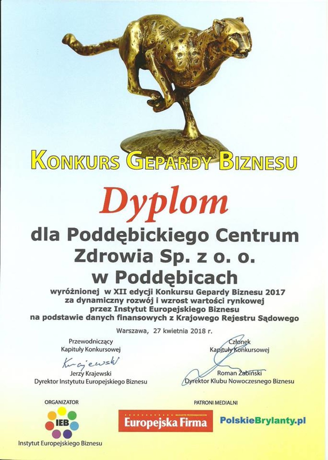 Poddębickie Centrum Zdrowia z Gepardem Biznesu 2017