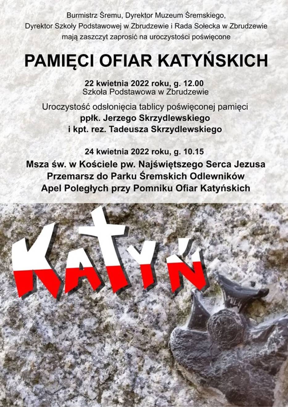Śrem pamięta o ofiarach z Katynia. Szkoła Podstawowa w Zbrudzewie szczególnie upamiętni braci Skrzydlewskich