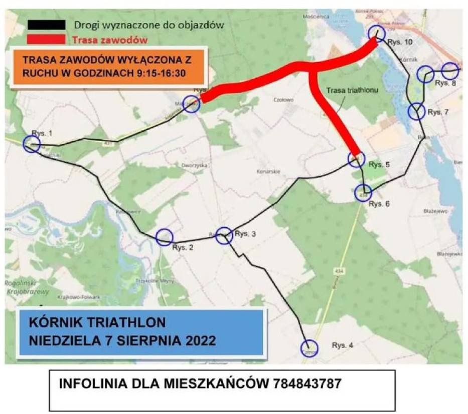 Greatman Kórnik Triathlon 2022 - będą utrudnienia dla kierowców 