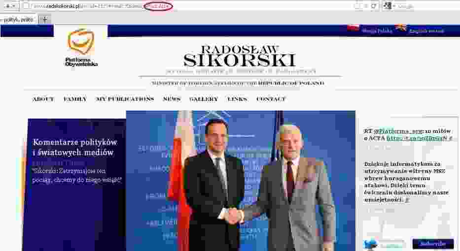 Adres angielskiej wersji językowej serwisu radeksikorski
